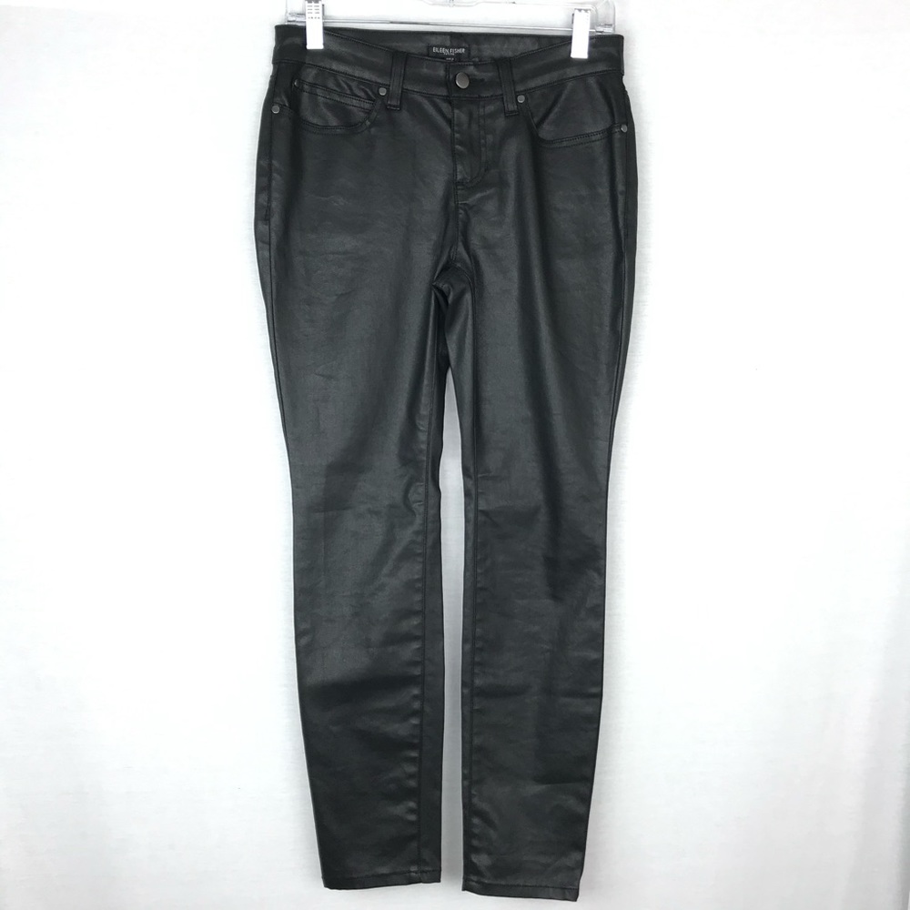 NWT Eileen Fisher Coated Black Skinny Jeans